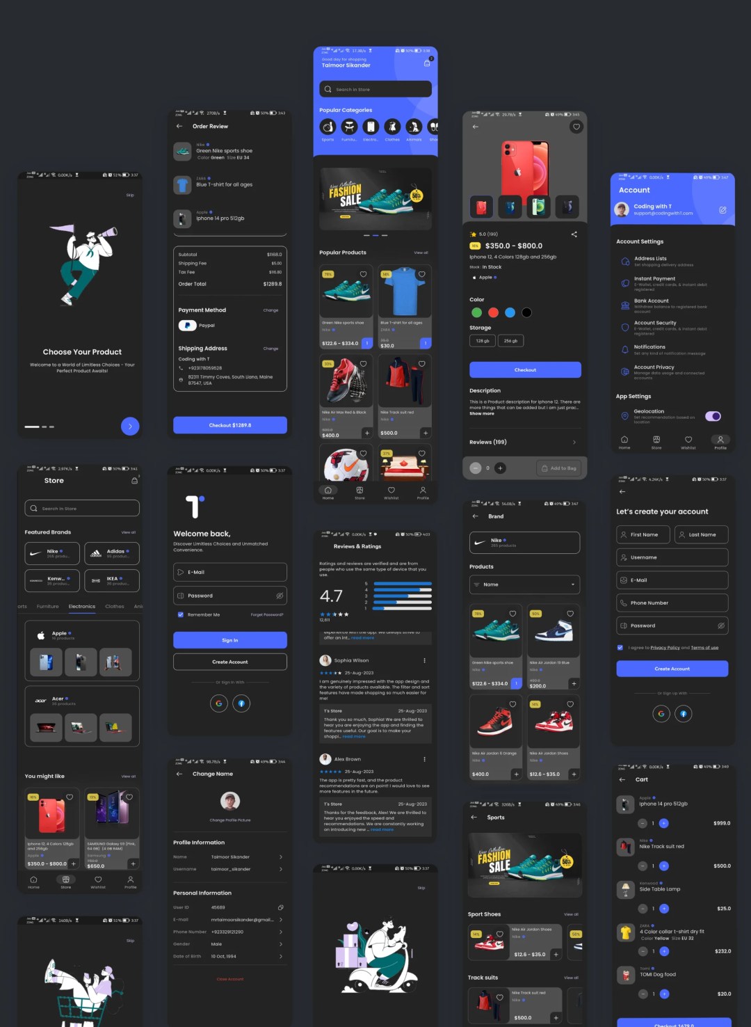 App screens — dark mode