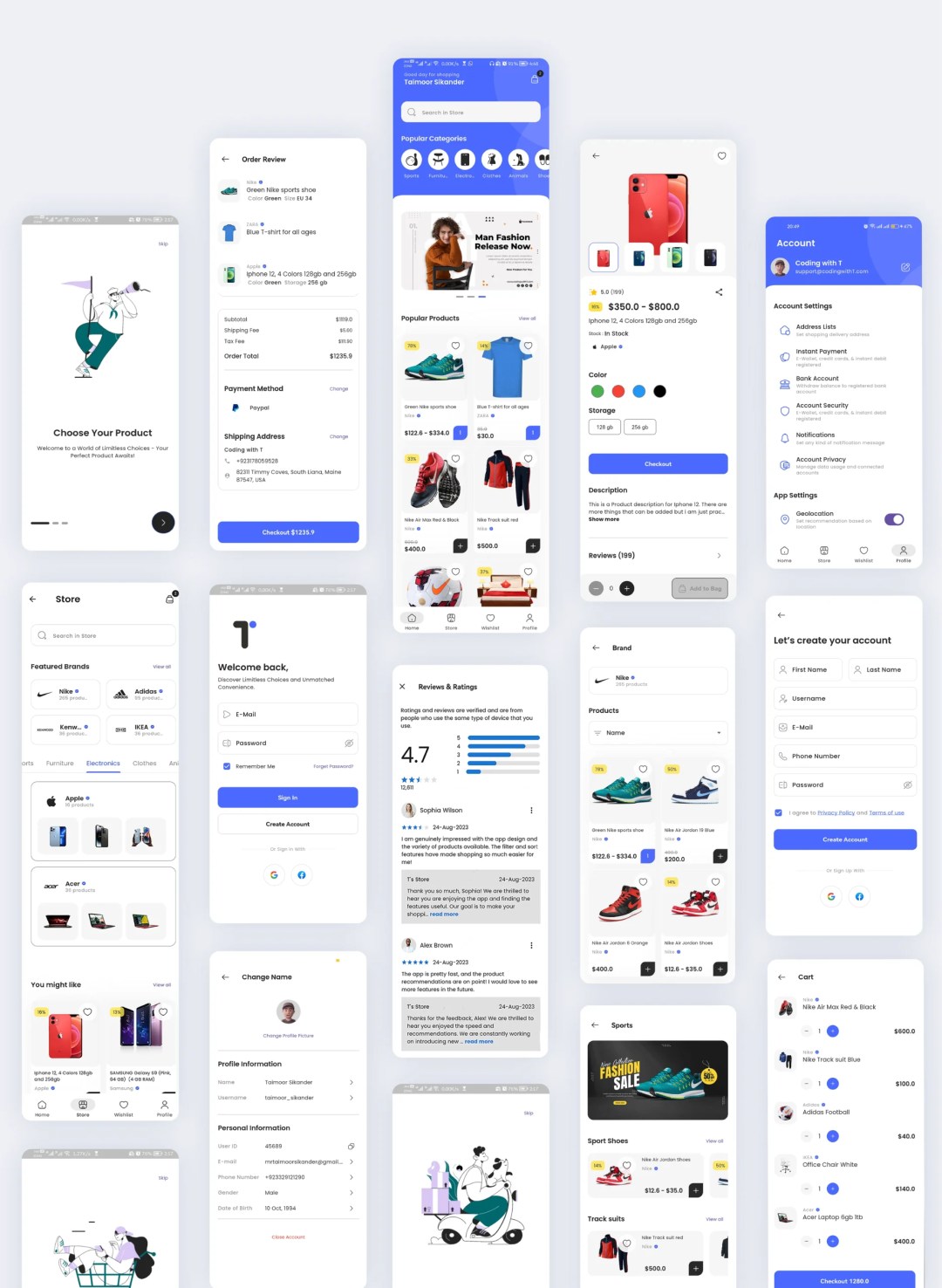 App screens — light mode
